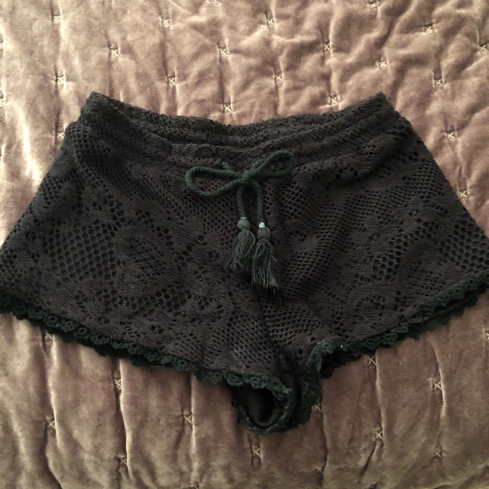 LF black crochet shorts